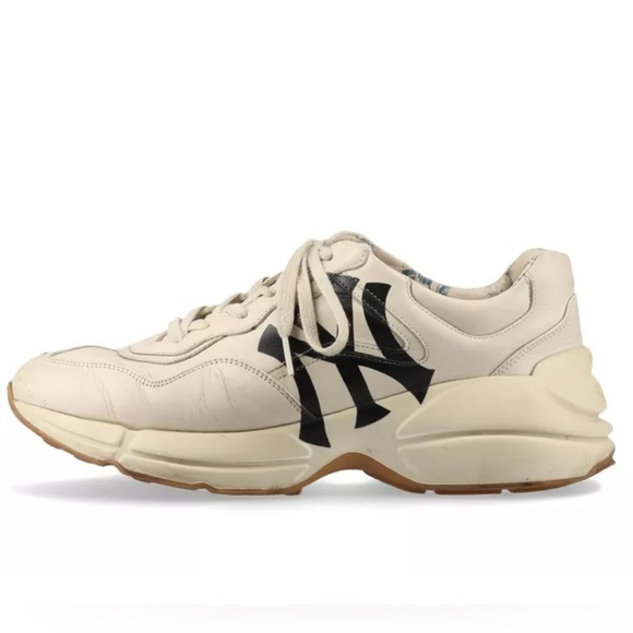 Gucci X New York Yankees Righton Ivory Leather Sneakers - Men's Size 7 - Picture 1 of 16